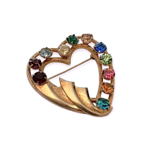 Vintage Catamore 12KGF Rhinestone Heart Brooch - Picture 2 of 4